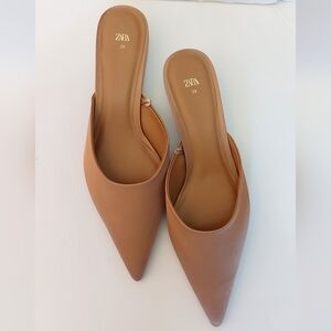 Zara Beige Satin-effect Mules/Shoes